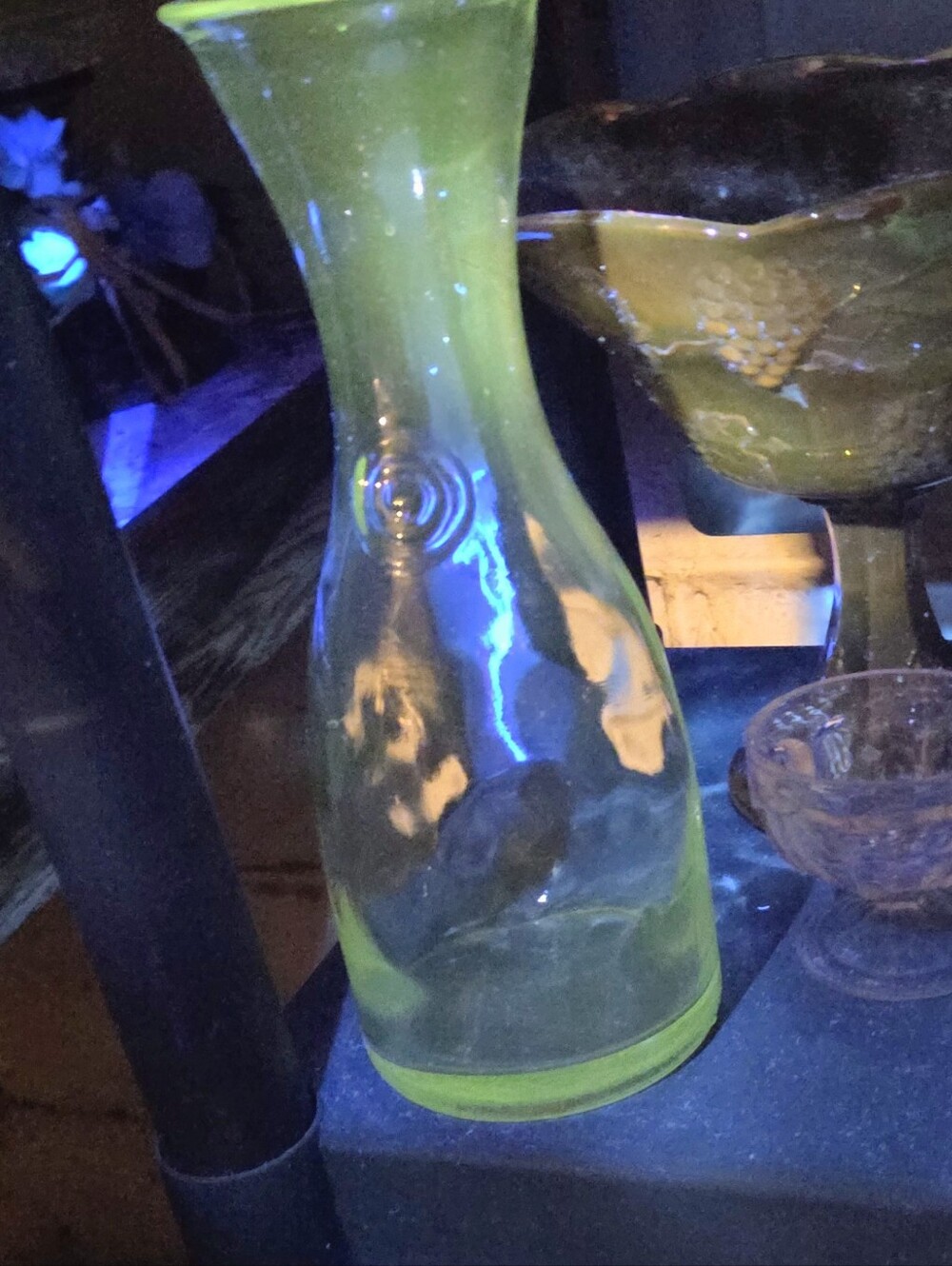 Old Milk Bottle Glows Under Both Lights